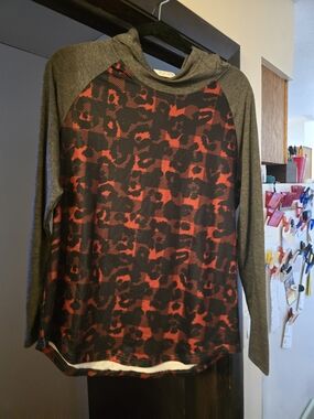 Crazy Train Red and Gray Long Sleeve Hooded Tee